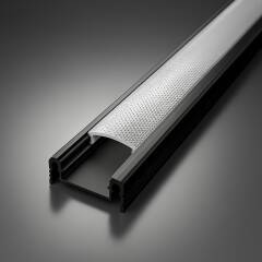 LED Alu Profil NICE, flach, schwarz eloxiert, Microprisma Abdeckung klar - für bis zu 14mm breite LED-Streifen