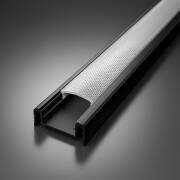 LED Alu Profil NICE, flach, schwarz eloxiert, Microprisma Abdeckung klar - für bis zu 14mm breite LED-Streifen