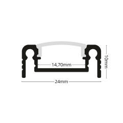 LED Alu Profil NICE, flach, schwarz eloxiert, Cover transparent - für bis zu 14mm breite LED-Streifen
