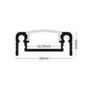 LED Alu Profil NICE, flach, schwarz eloxiert, Cover transparent - für bis zu 14mm breite LED-Streifen