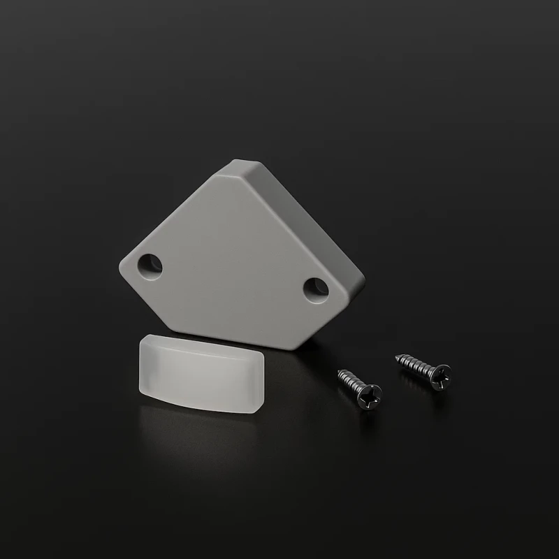 Endkappe ohne Loch, Schrauben und Silikondichtung für LED-Eckprofil STRONGE EDGE - PVC grau