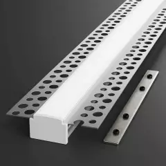 LED Einputz Profil PLASTER für Trockenbau Wände & Decken, schmal, ALU silber eloxiert, diffuse Abdeckung - Zuschnitt auf 95 cm |