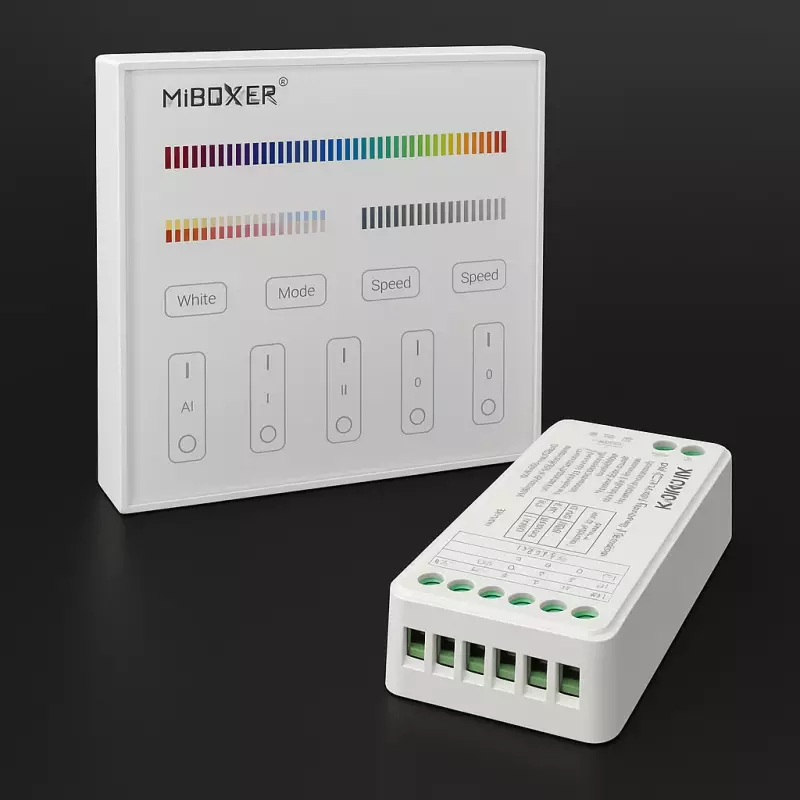 RGB&CCT LED-Controller & 4-Zonen Touch-Wand-Panel - SET | für 24VDC RGB&CCT LED-Streifen | 2.4GHz MiBoxer 4 Zonen ( 4 Controller & 1 Touch-Panel )
